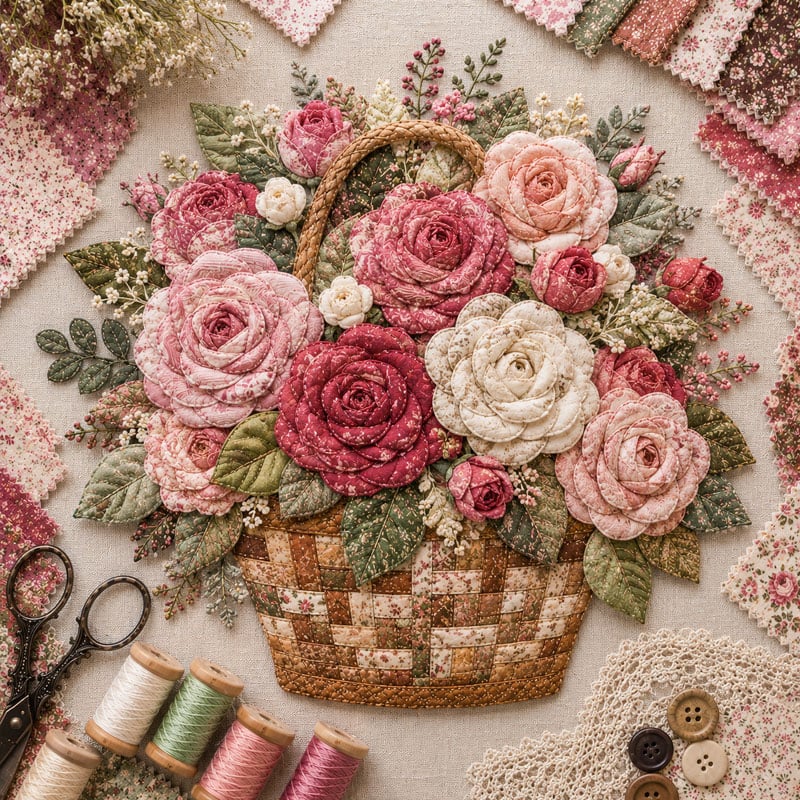 🔥LAST DAY 50% OFF - 🌸Floral Basket Patchwork DIY Kit | 3D Layered Fabric Flower Art Craft for Home Decor & Gifts