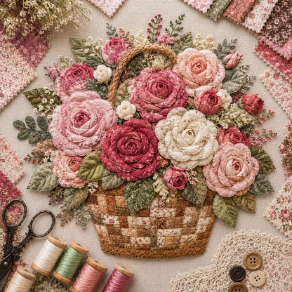 🔥LAST DAY 50% OFF - 🌸Floral Basket Patchwork DIY Kit | 3D Layered Fabric Flower Art Craft for Home Decor & Gifts