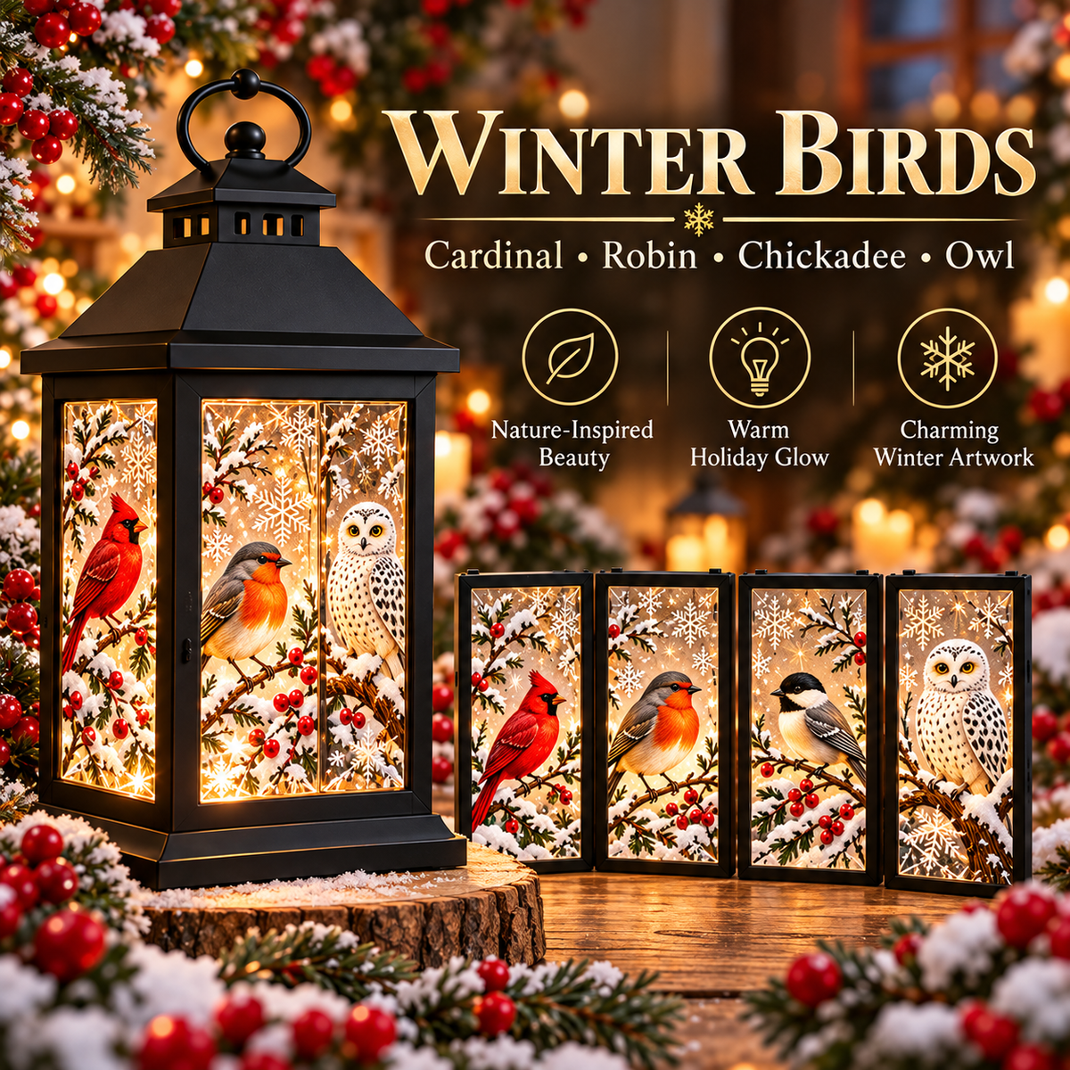 Interchangeable Crystal Lantern – Light-Up Holiday Décor