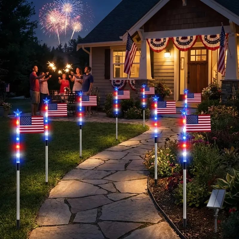 🔥Letzter Tag: 49% RABATT🔥8 Solar-Wegeleuchten mit amerikanischer Flagge – Rot, Weiß & Blau für den Garten zum 250. Unabhängigkeitsjubiläum 🇺🇸✨