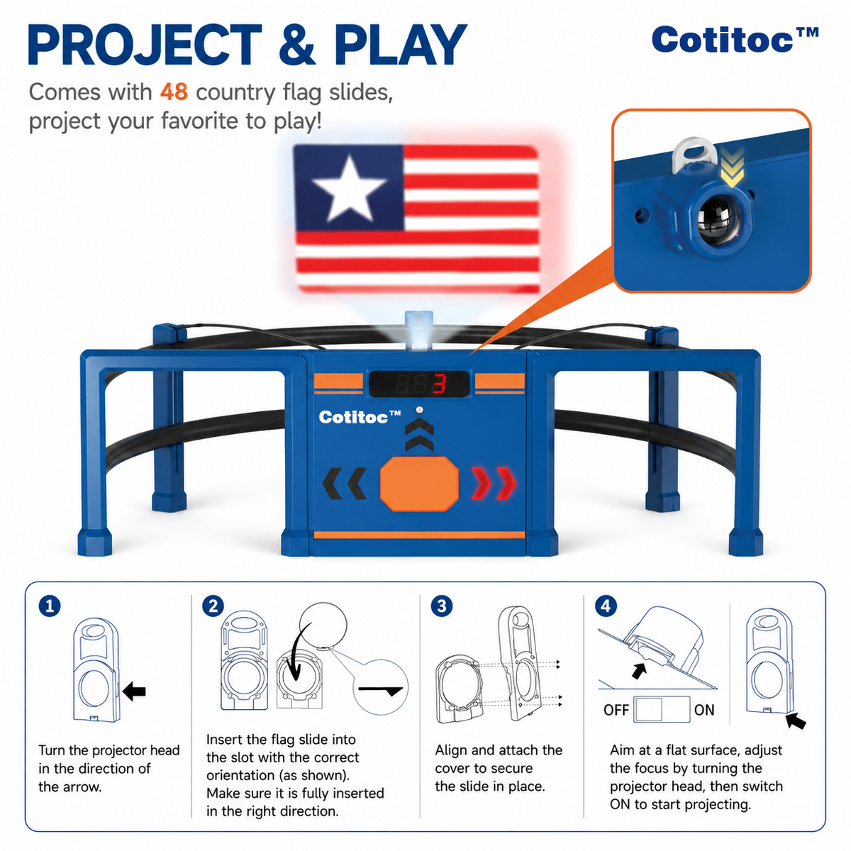 COTITOC™ Soccer Round-About Interactive Soccer Training Game with Auto Scoring, LED Lights & Projector – Indoor & Outdoor Soccer Toy for Kids
