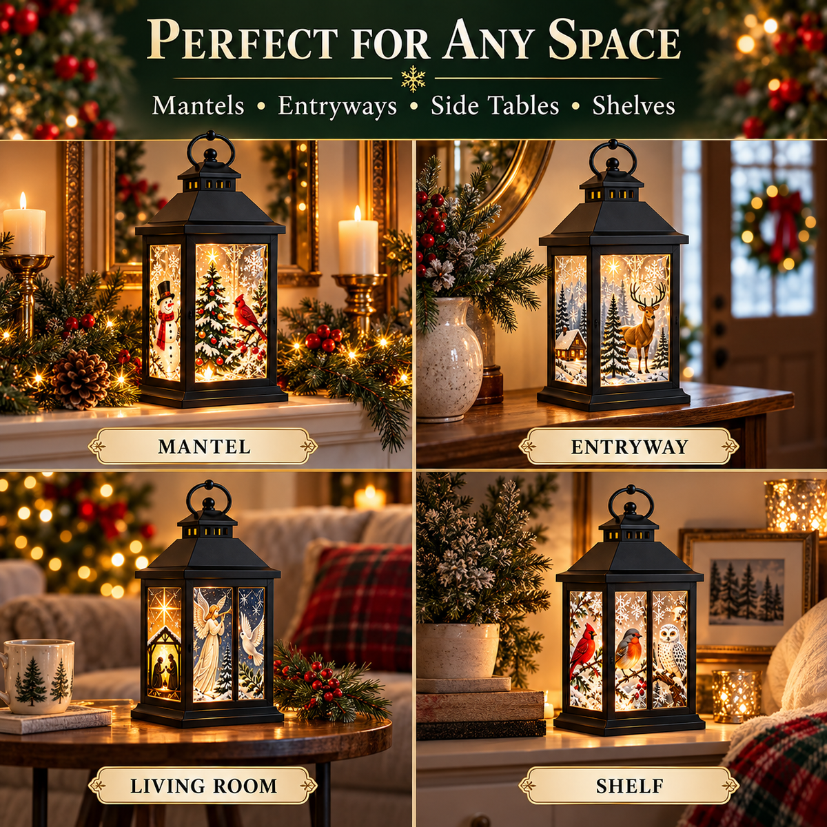 Interchangeable Crystal Lantern – Light-Up Holiday Décor