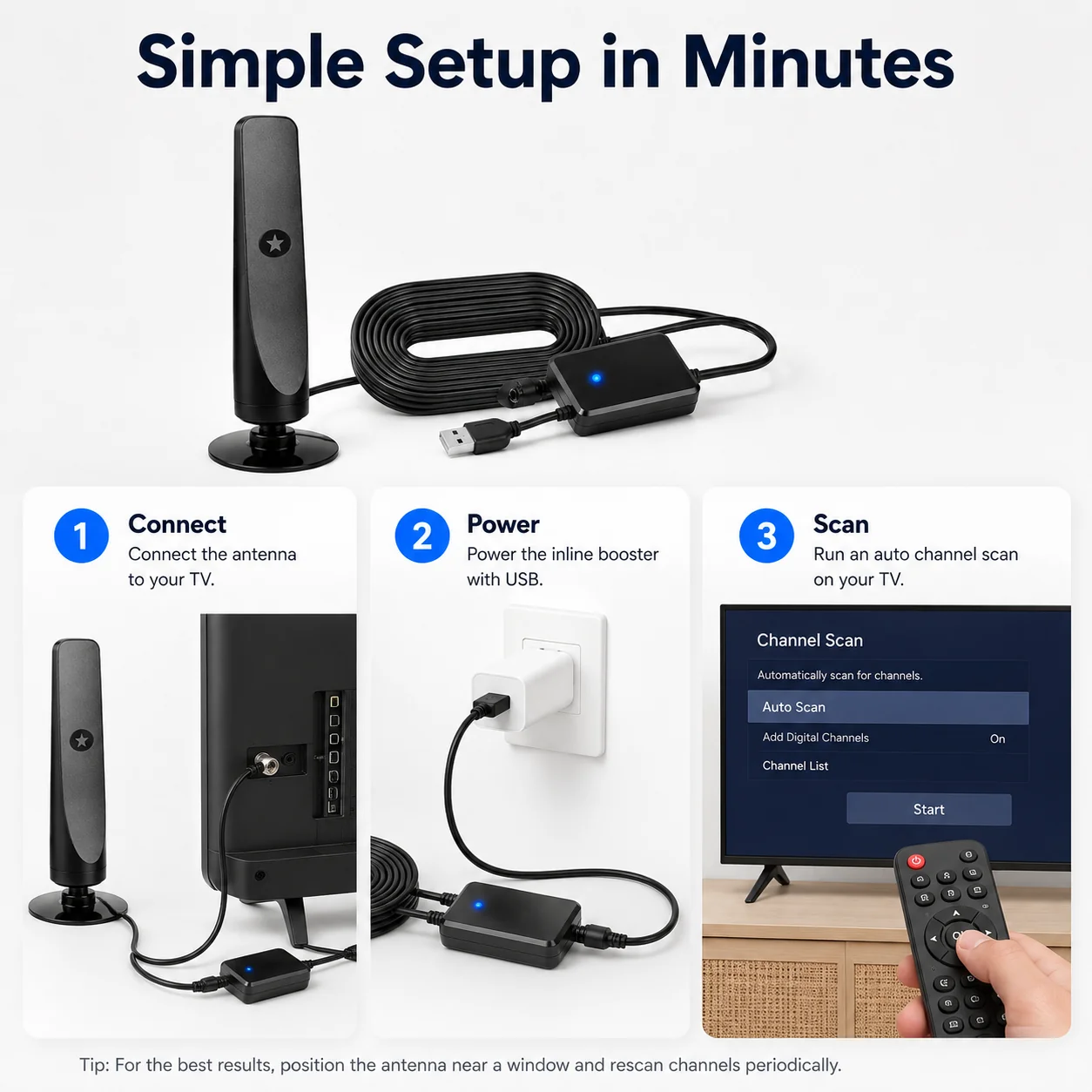 HD TV Antenna-No Subscription, Easy Setup