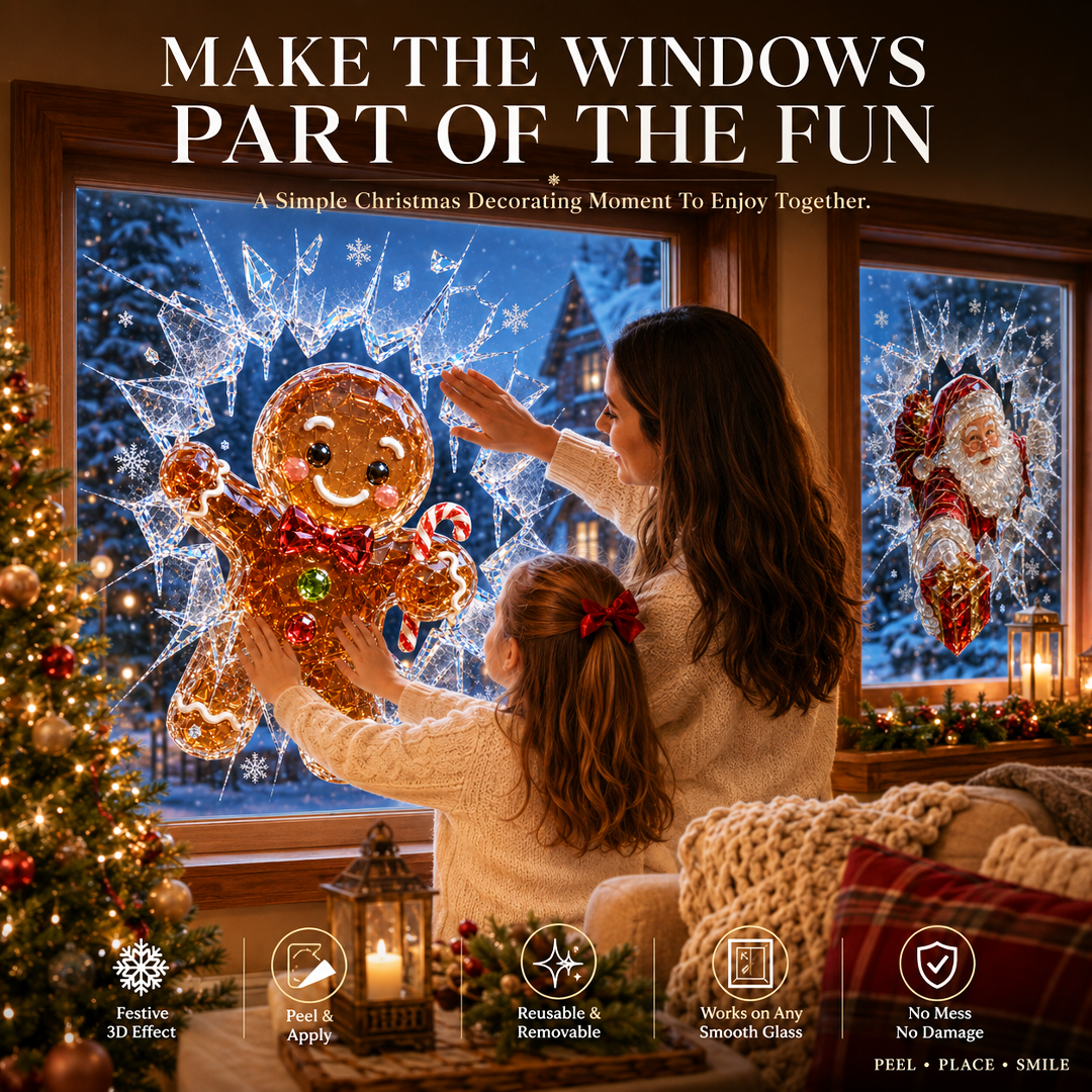 🔥Limited time 70% OFF -✨🎄Crystal Christmas Break-In Window Decal — 3D Shattered-Glass Holiday Window Decoration