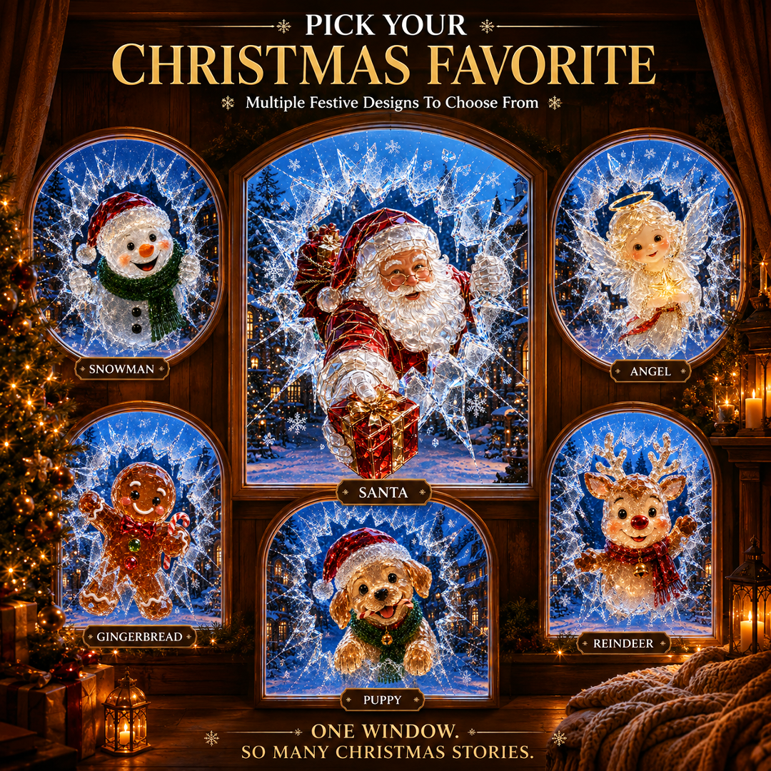🔥Limited time 70% OFF -✨🎄Crystal Christmas Break-In Window Decal — 3D Shattered-Glass Holiday Window Decoration