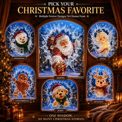 🔥Limited time 70% OFF -✨🎄Crystal Christmas Break-In Window Decal — 3D Shattered-Glass Holiday Window Decoration