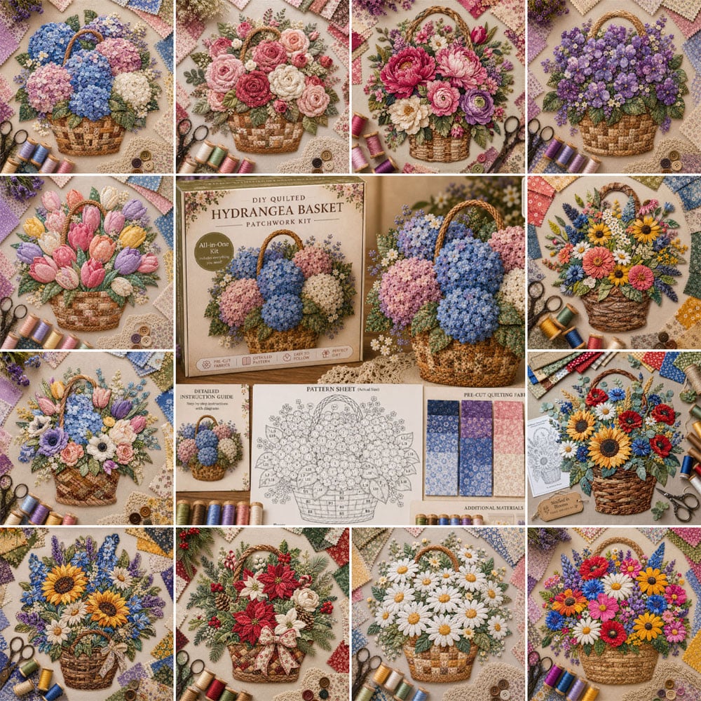 🔥LAST DAY 50% OFF - 🌸Floral Basket Patchwork DIY Kit | 3D Layered Fabric Flower Art Craft for Home Decor & Gifts