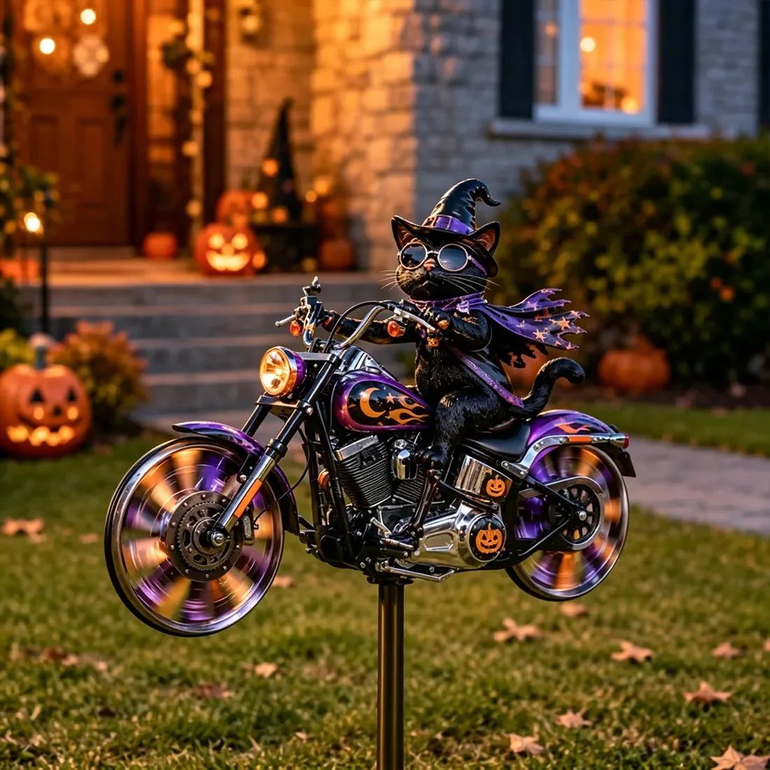 🎃 Halloween Motorcycle Garden Windmill 🏍️Upgrade to High-Speed Halloween Spooktacular 💨