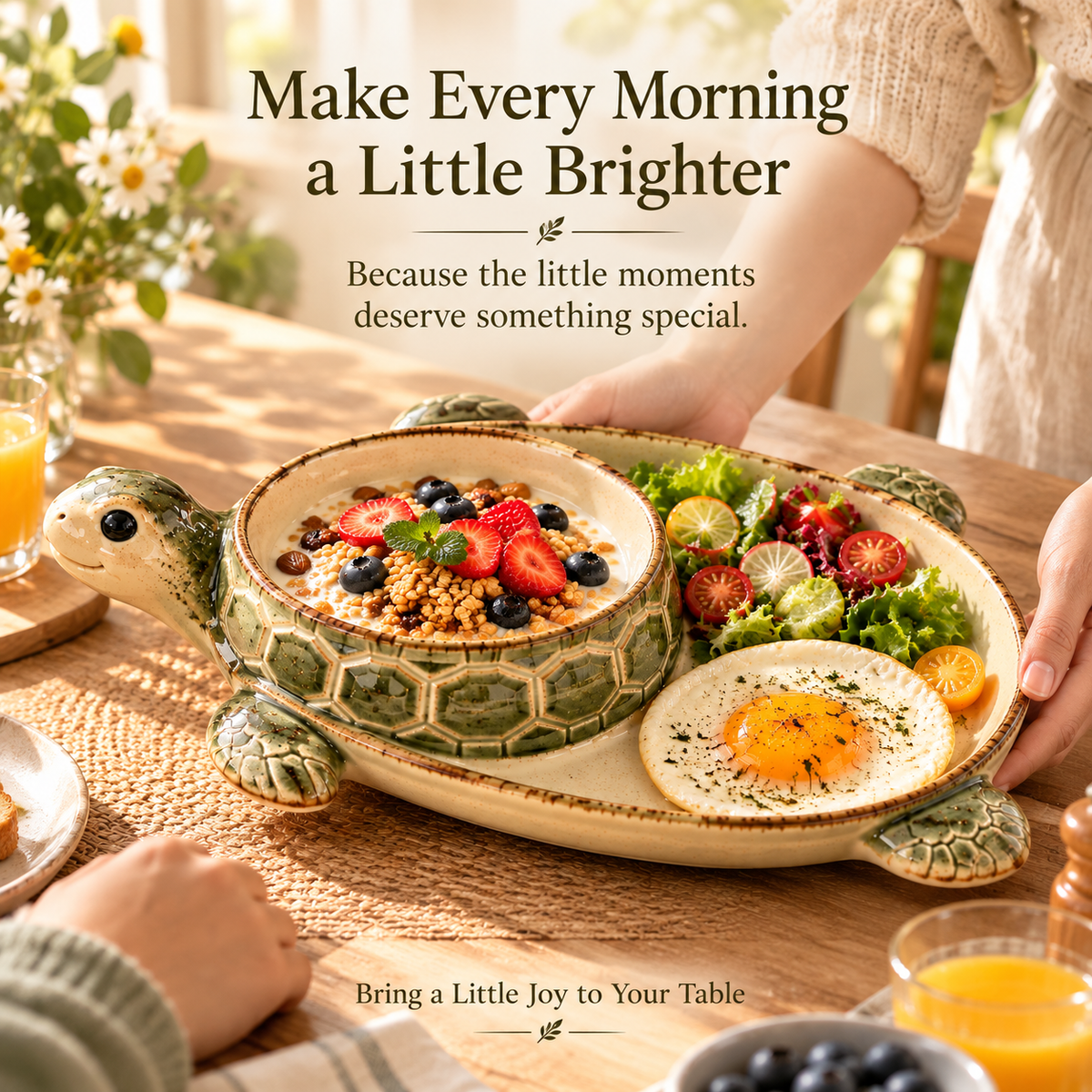 🐢✨ Turtle Morning Delight – Vintage Ceramic Divided Breakfast Plate