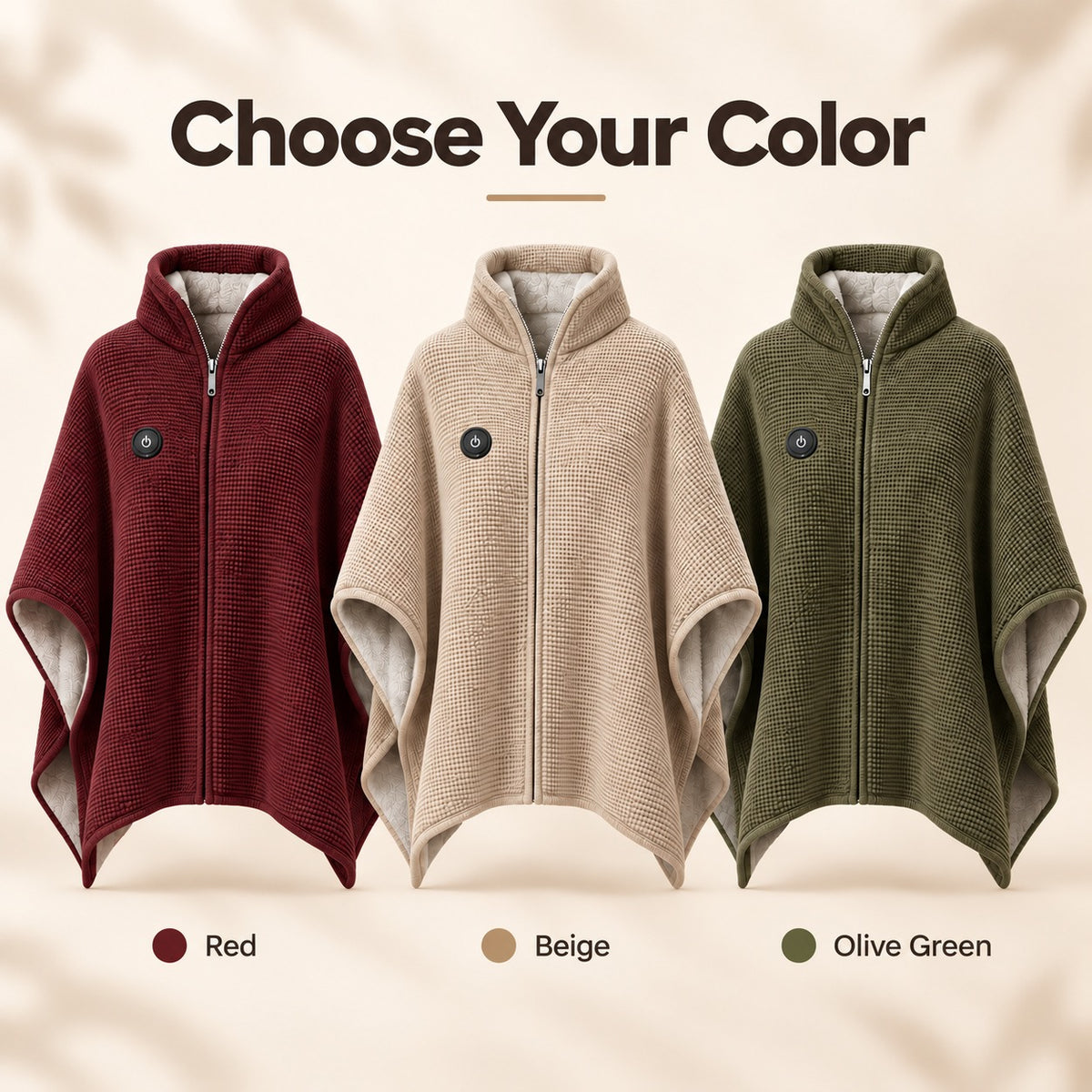Heated shawl Burgundy Warm Beige and Olive Green colors