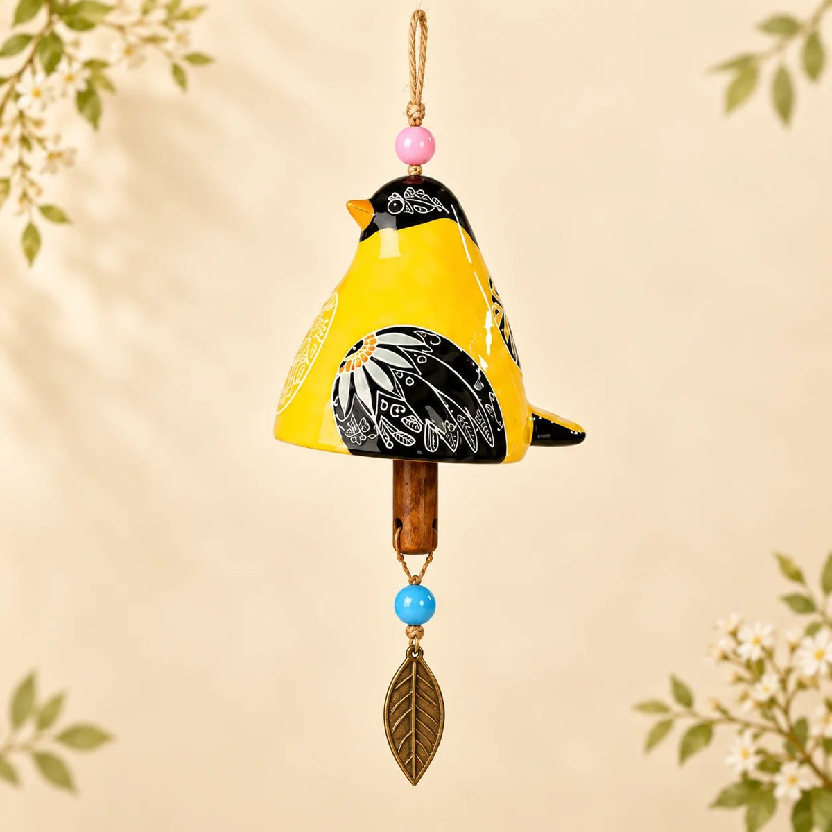 🐦Hand-Painted Resin Bird Wind Chime, Colorful Folk Art Garden Hanging Decor