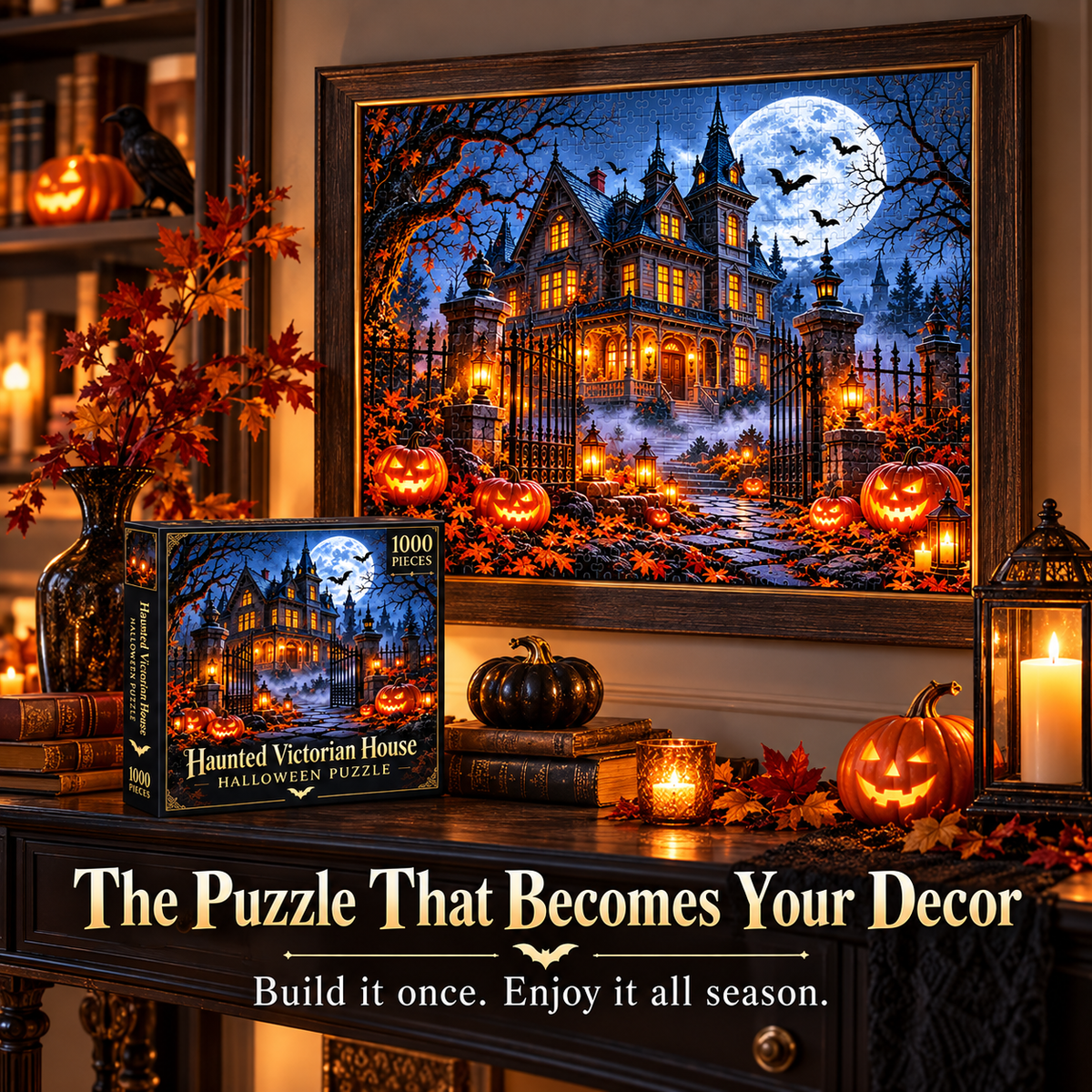 🦇 Haunted Victorian House Puzzle – Build the Fright, Frame the Memory