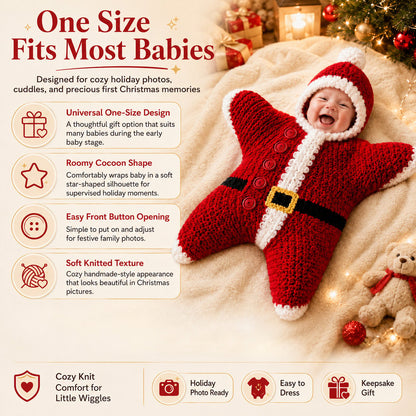 ⏳ Last Day 49% OFF – 🎅 Baby’s First Christmas Keepsake Star Outfit | One Size Fits Most Babies, Soft Knitted Santa Cocoon with Front Button Opening for Holiday Photos ✨