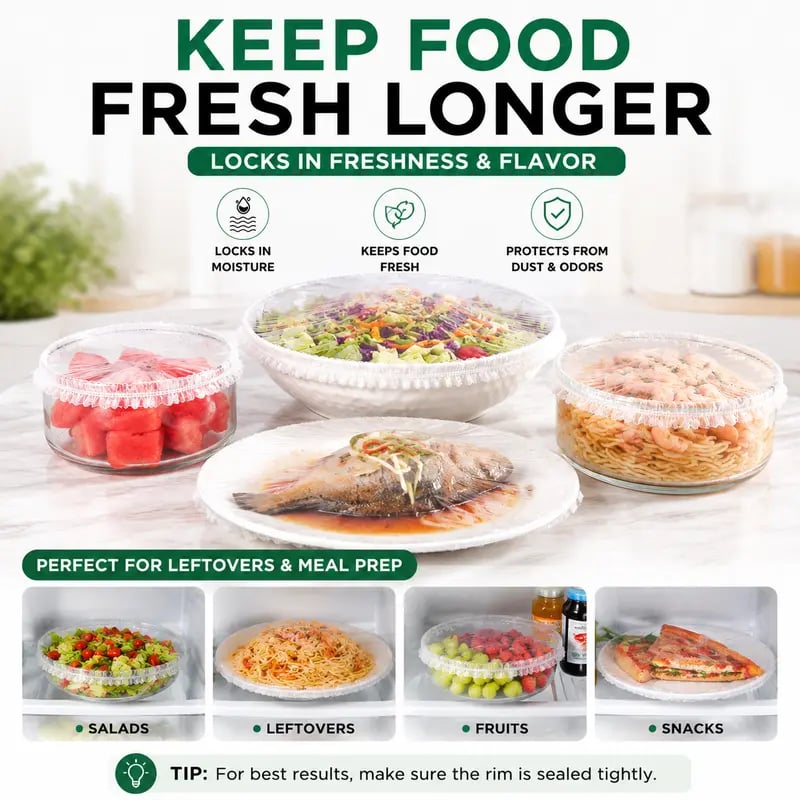 🥗 Disposable Stretch Food Covers for Bowls & Plates – Food-Grade, BPA-Free & Non-Toxic PE Material