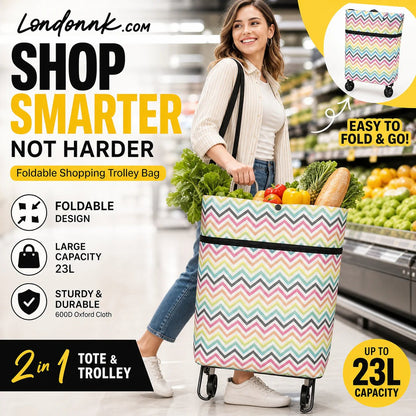 🛒 2-in-1 Foldable Rolling Shopping Trolley Bag -[49% OFF]- ✨ 23L Large Capacity Reduce Hand Strain