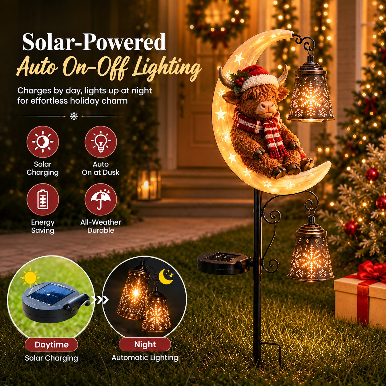 🌙 Highland Cow Moon Solar Garden Light