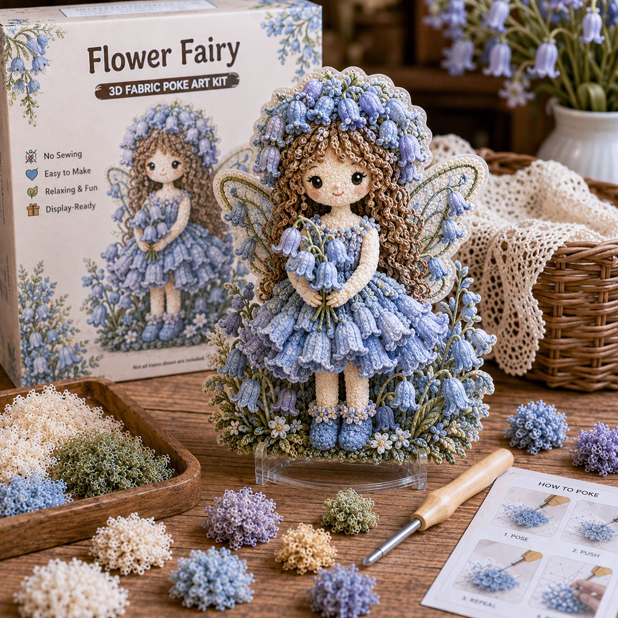 🔥 LAST DAY 49% OFF – 🌸🧚‍♀️ Flower Fairy 3D Fabric Poke Art Kit | No-Sew Fluffy Fabric Craft with Raised Floral Texture & Display-Ready Fairy Decor ✨