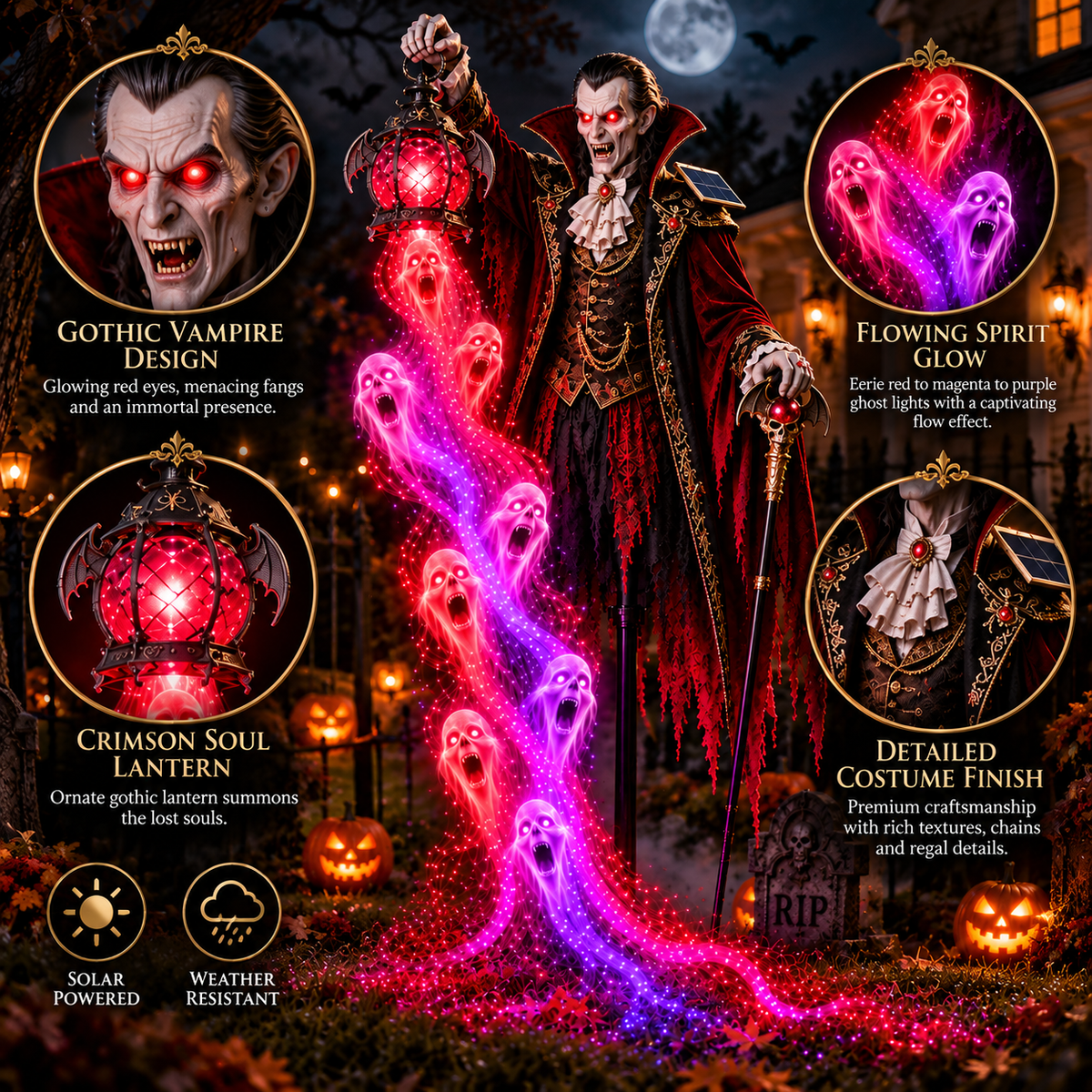 🎁 Today Only: 90% OFF 🎁🧛 Vampire Lord Crimson Soul Solar Garden Light