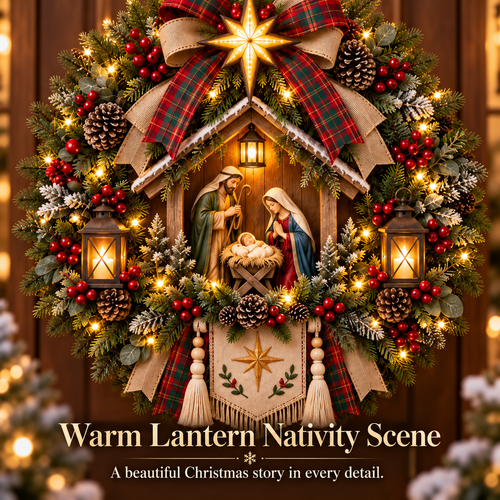 ⏳ Last Day 50% OFF – Bethlehem Star Lighted Nativity Christmas Wreath 🎄