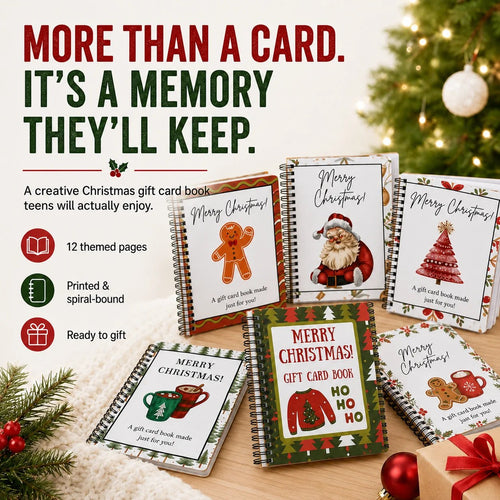 🔥𝗕𝗨𝗬 𝟮 𝗙𝗥𝗘𝗘 𝗦𝗛𝗜𝗣𝗣𝗜𝗡𝗚🎄Turn Gift Cards Into A Christmas Surprise - Spiral-Bound Christmas Gift Card Book🎁