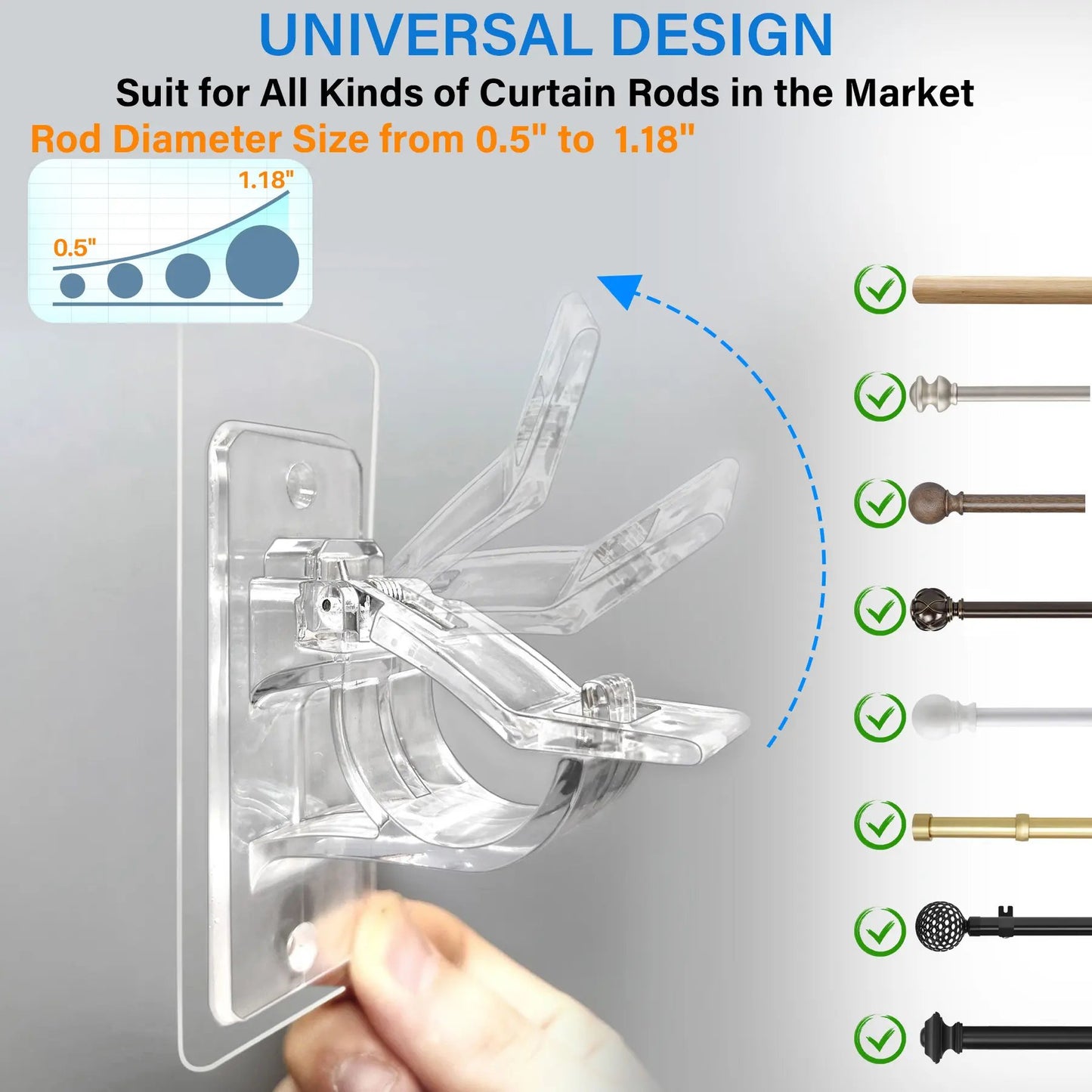 A set of 6 PCS Curtain Rod Brackets with Clips  for Livingroom Bathroom Kitchen Bedroom Toilet Apartment