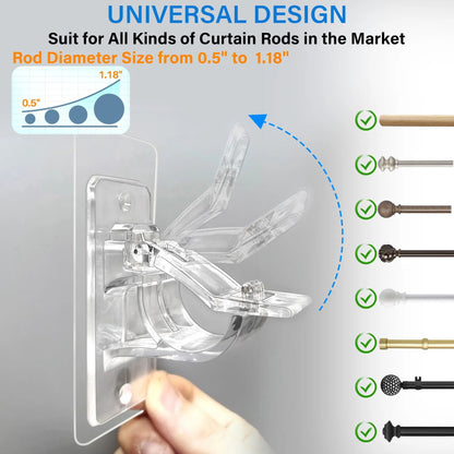 A set of 6 PCS Curtain Rod Brackets with Clips  for Livingroom Bathroom Kitchen Bedroom Toilet Apartment