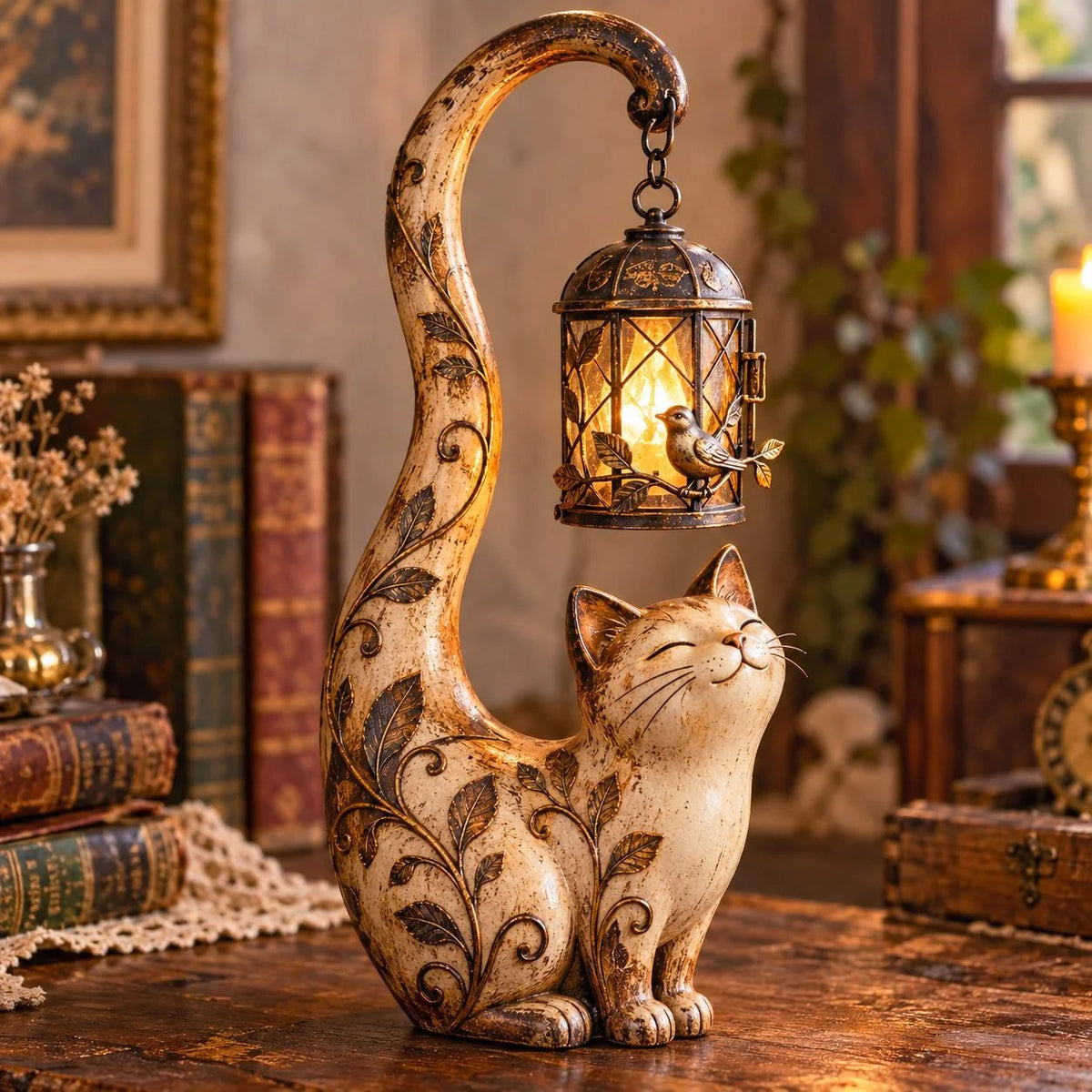 🐈‍⬛Vintage Cat Lantern Sculpture Lamp - A Little Guardian of Warmth, Memories & Cozy Corners✨
