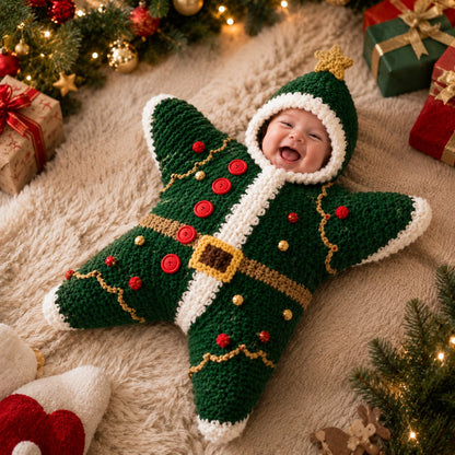 ⏳ Last Day 49% OFF – 🎅 Baby’s First Christmas Keepsake Star Outfit | One Size Fits Most Babies, Soft Knitted Santa Cocoon with Front Button Opening for Holiday Photos ✨
