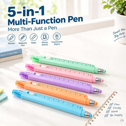 ✍️5-in-1 Multifunction Ruler Stylus Pen – 0.5mm Writing & Marker Tool