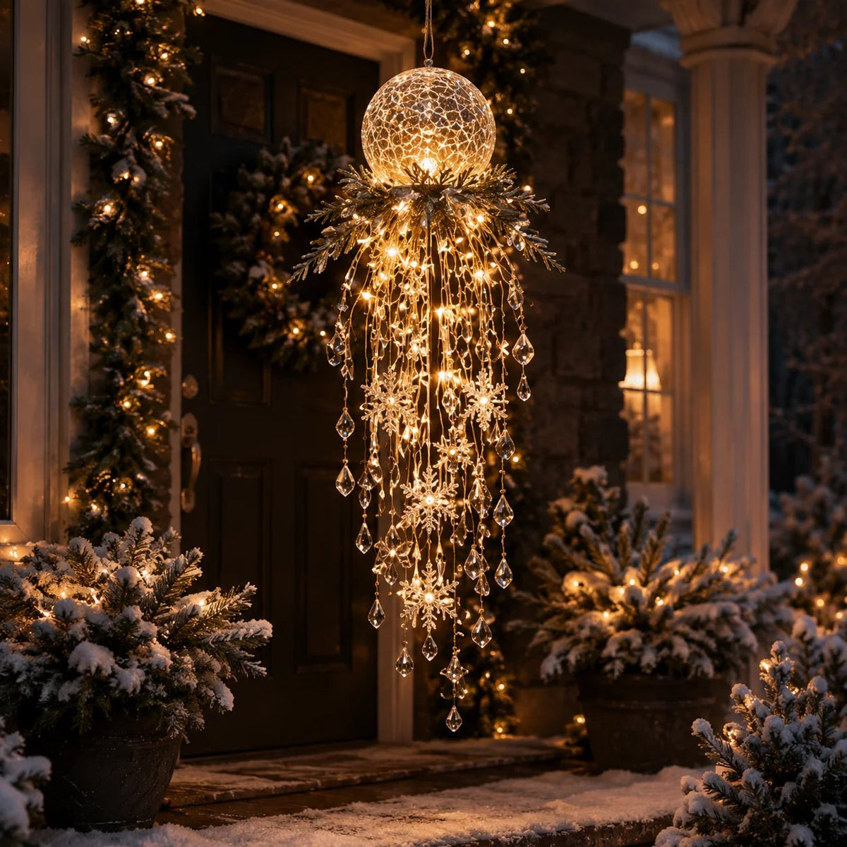 Crystal Cascade Christmas Light™ – Hanging Snowflake & Crystal LED Porch Décor ✨❄️