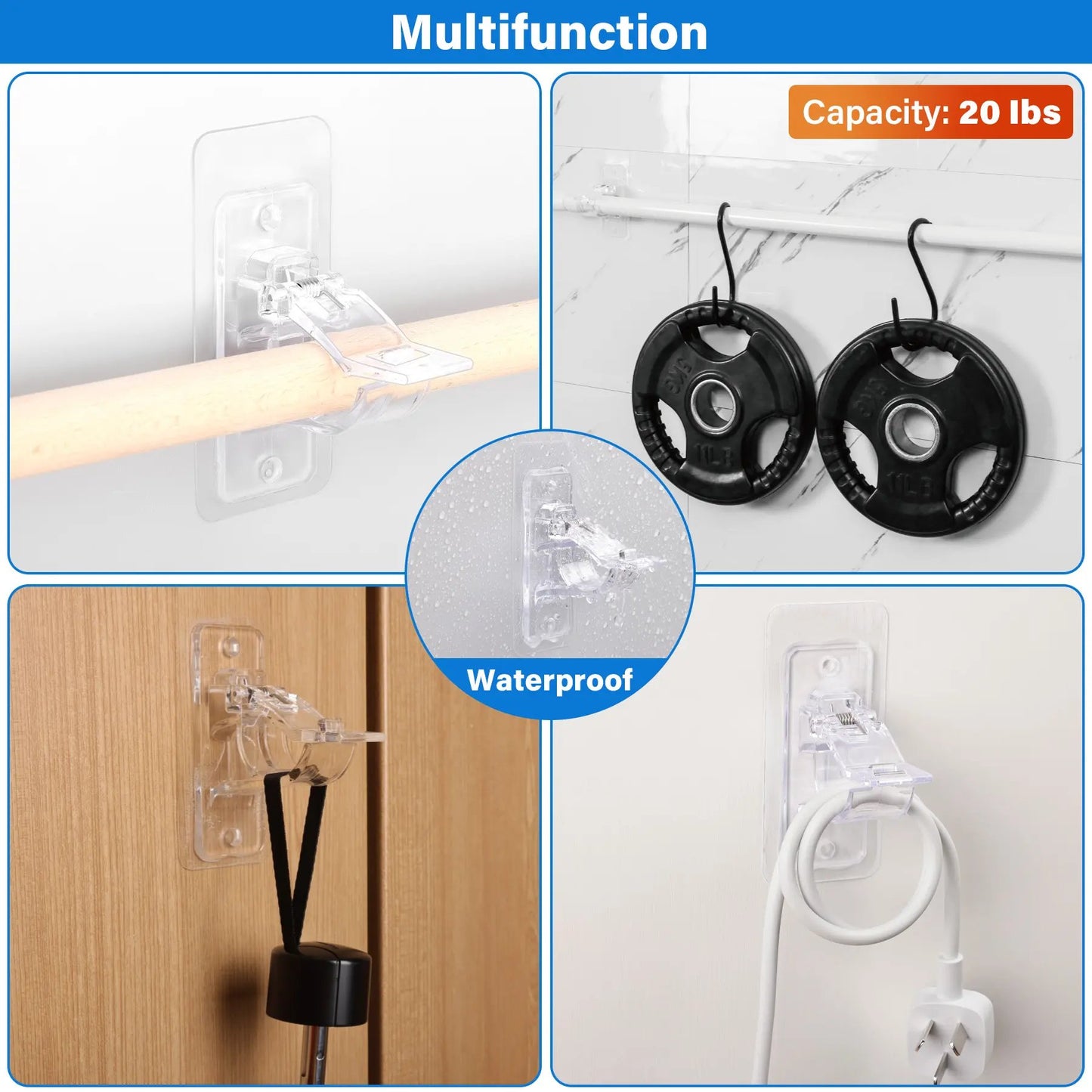 A set of 6 PCS Curtain Rod Brackets with Clips  for Livingroom Bathroom Kitchen Bedroom Toilet Apartment