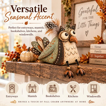 🦉🍂 Rustic Owl Shelf Sitter Decor with Dangling Legs🤎