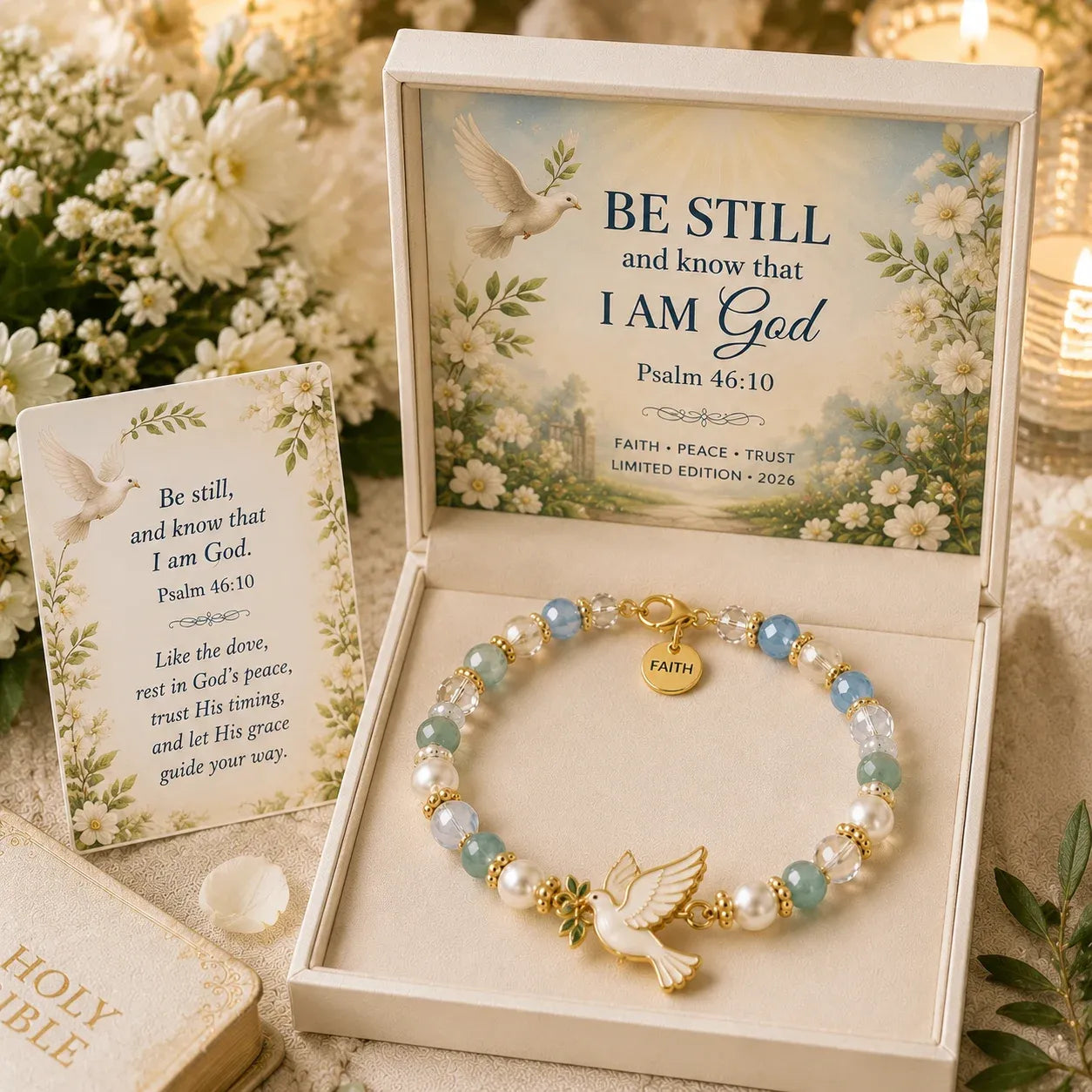 ✝️ Psalm 46:10 Faith Bracelet | Limited Edition 2026 Christian Jewelry with 7 Meaningful Nature Symbols, Gemstone-Style Beads & Scripture Gift Box 🤍