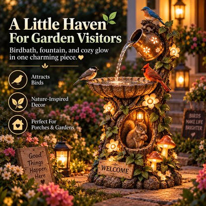 🐿️ Solar Birdbath Fountain Garden Decor – A Cozy Wildlife Haven for Your Yard
