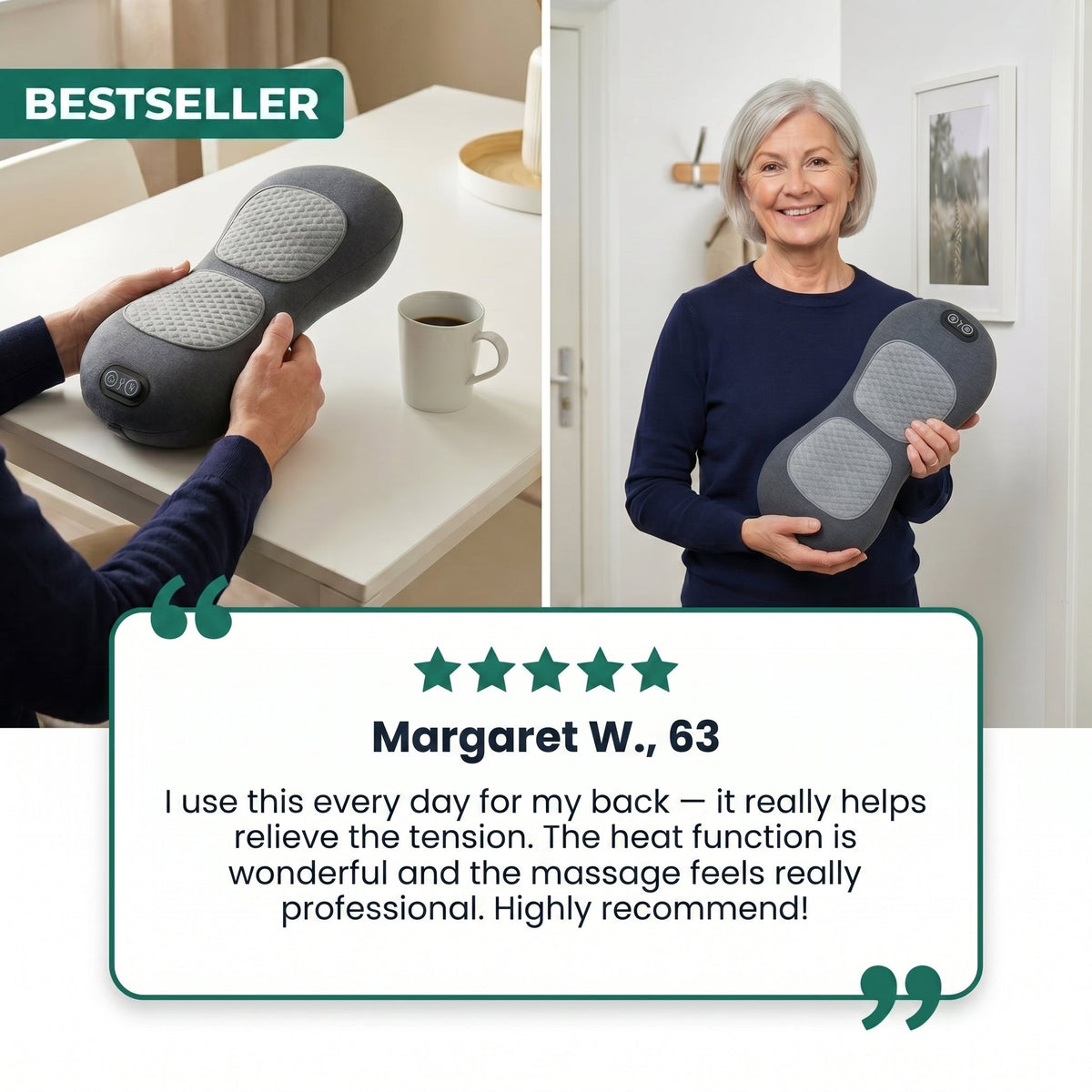 3-in-1 Electric Lumbar Heating Massage Pillow