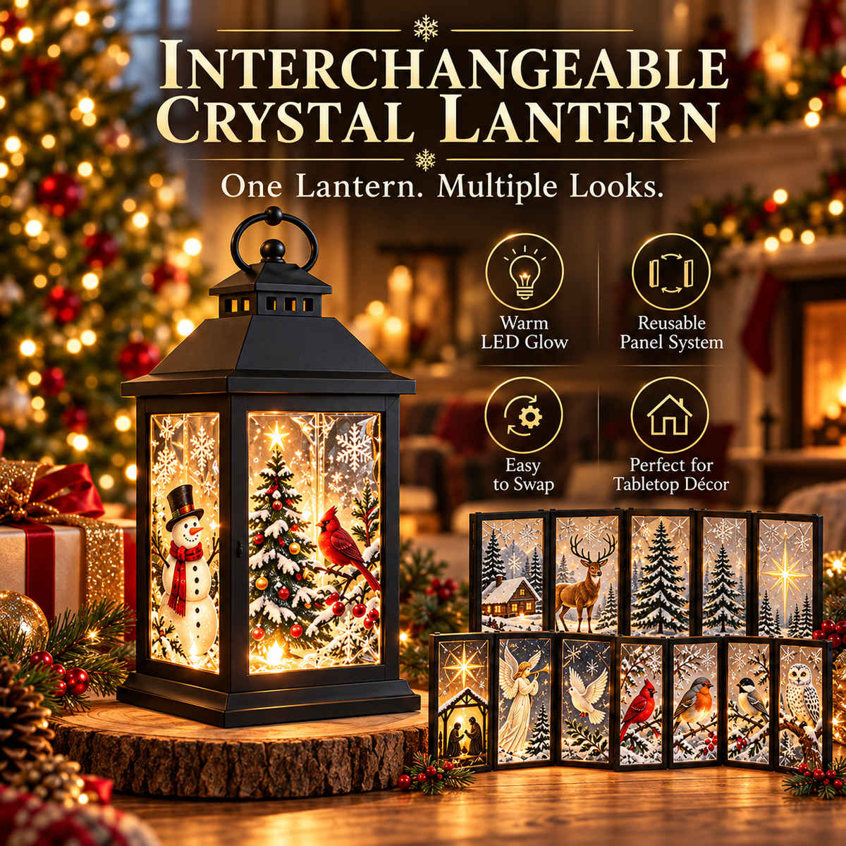 Interchangeable Crystal Lantern – Light-Up Holiday Décor