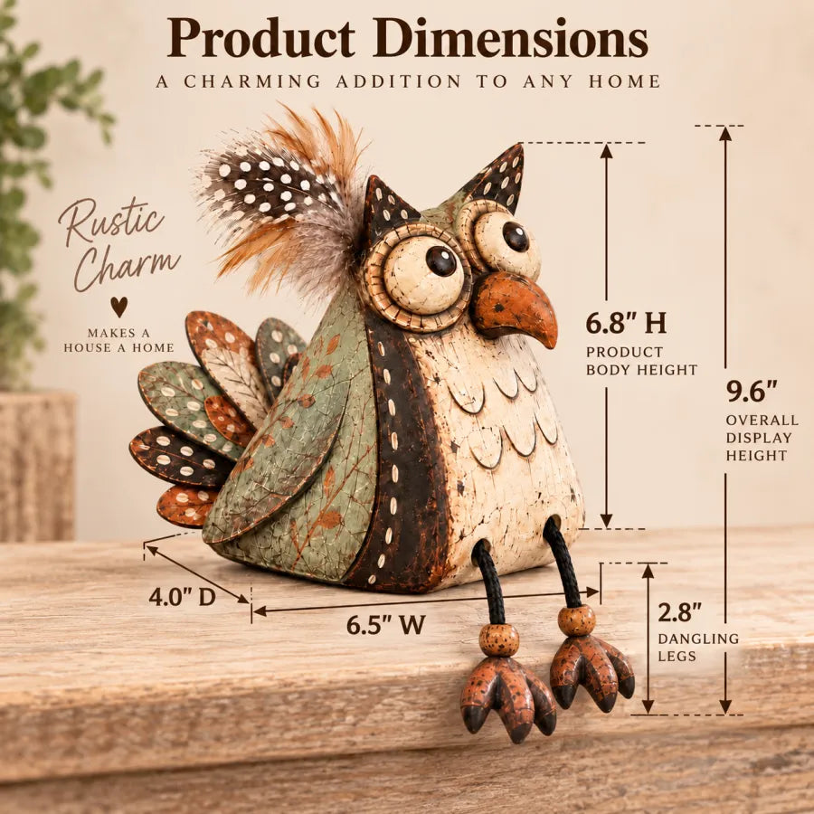 🦉🍂 Rustic Owl Shelf Sitter Decor with Dangling Legs🤎