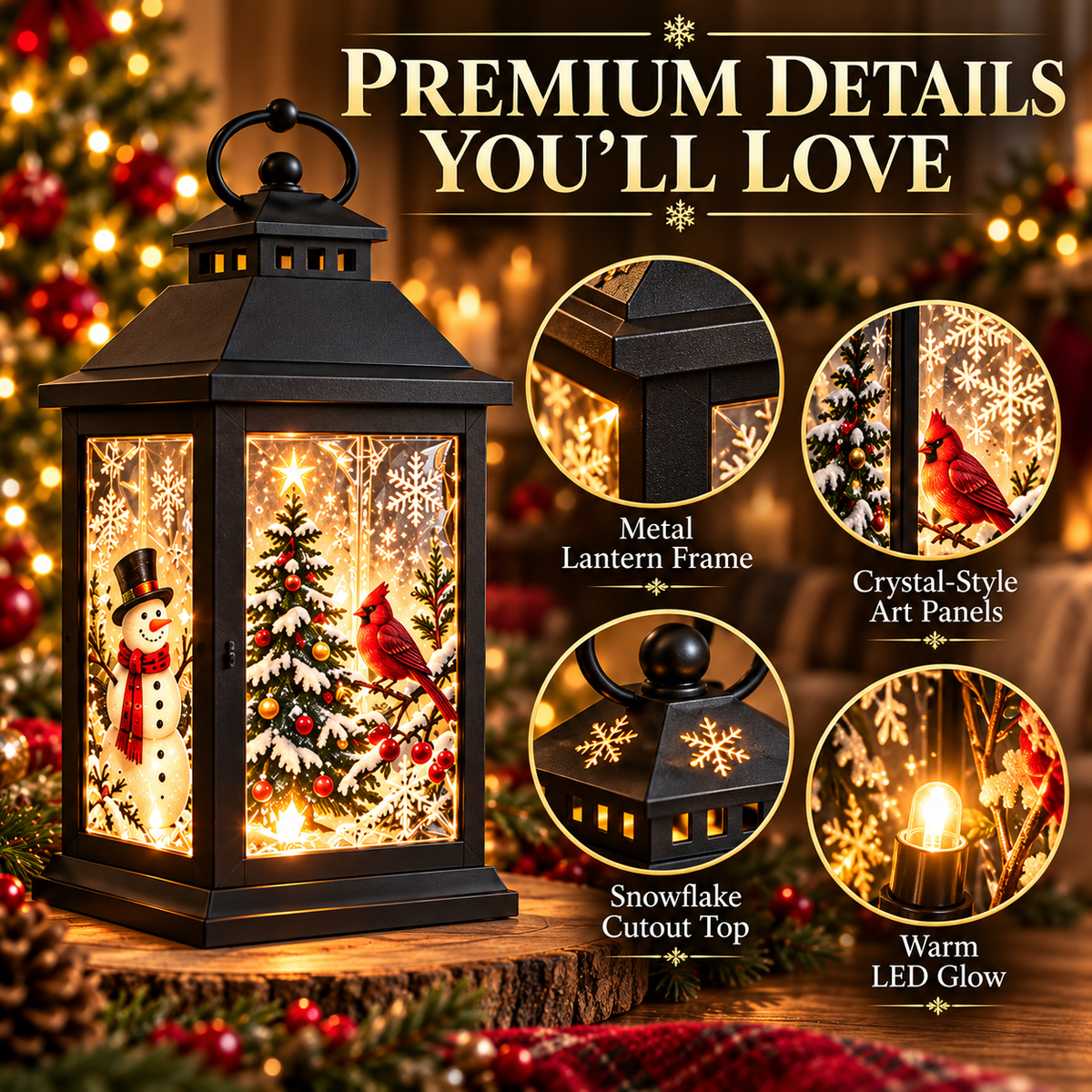 Interchangeable Crystal Lantern – Light-Up Holiday Décor