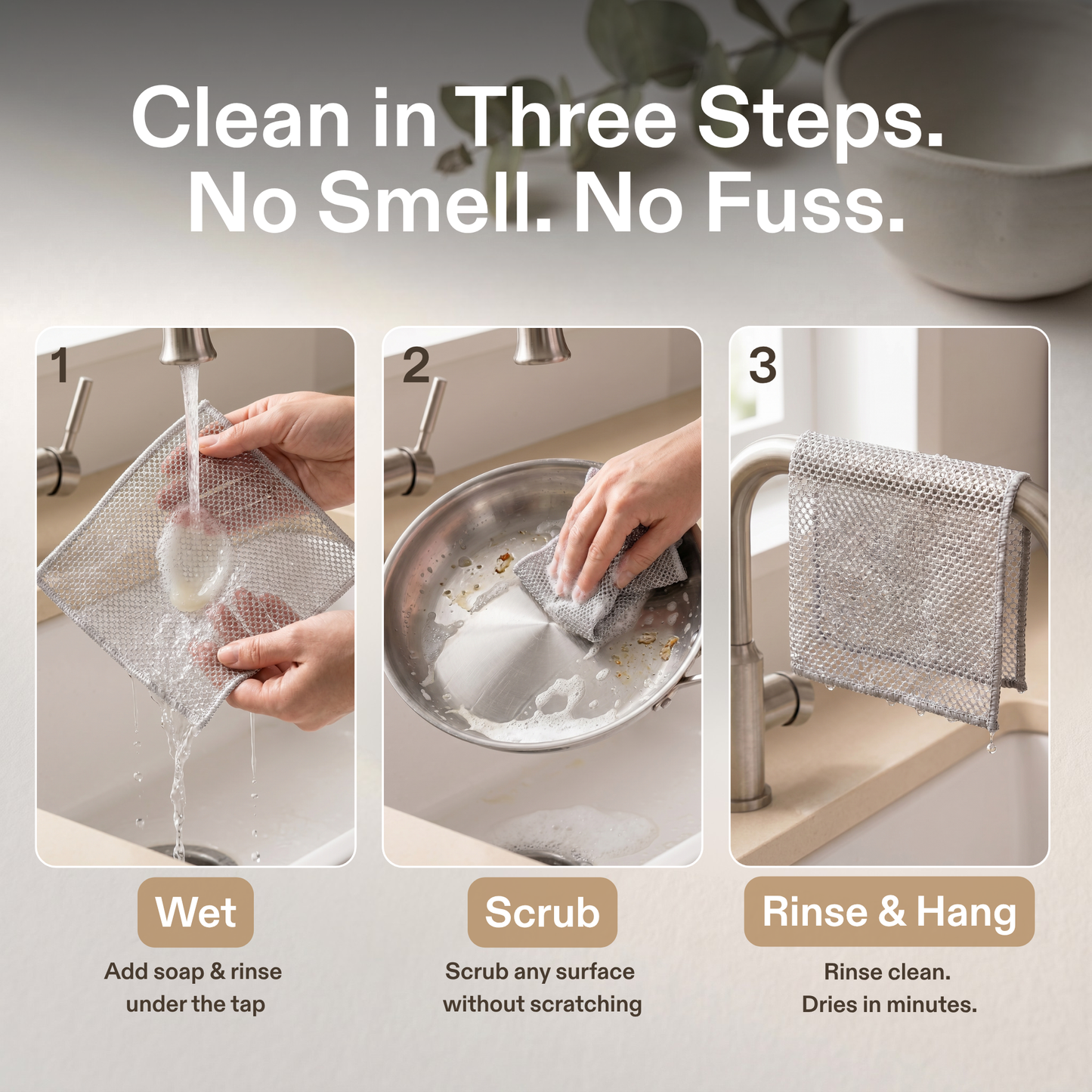 Double-Layer Silver Wire Scrub Dishcloth – Tough on Grease, No Sponge Smell