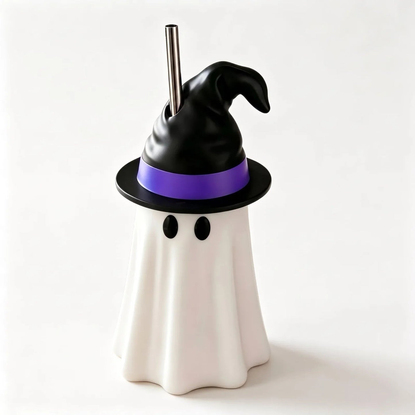 Halloween Ghost Can Holder with Witch Hat – 12 oz