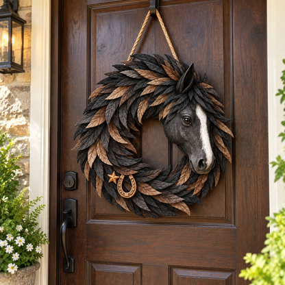 🐴🤎Rustic Horse Head Wreath – Western Farmhouse Wall & Door Decor🎁