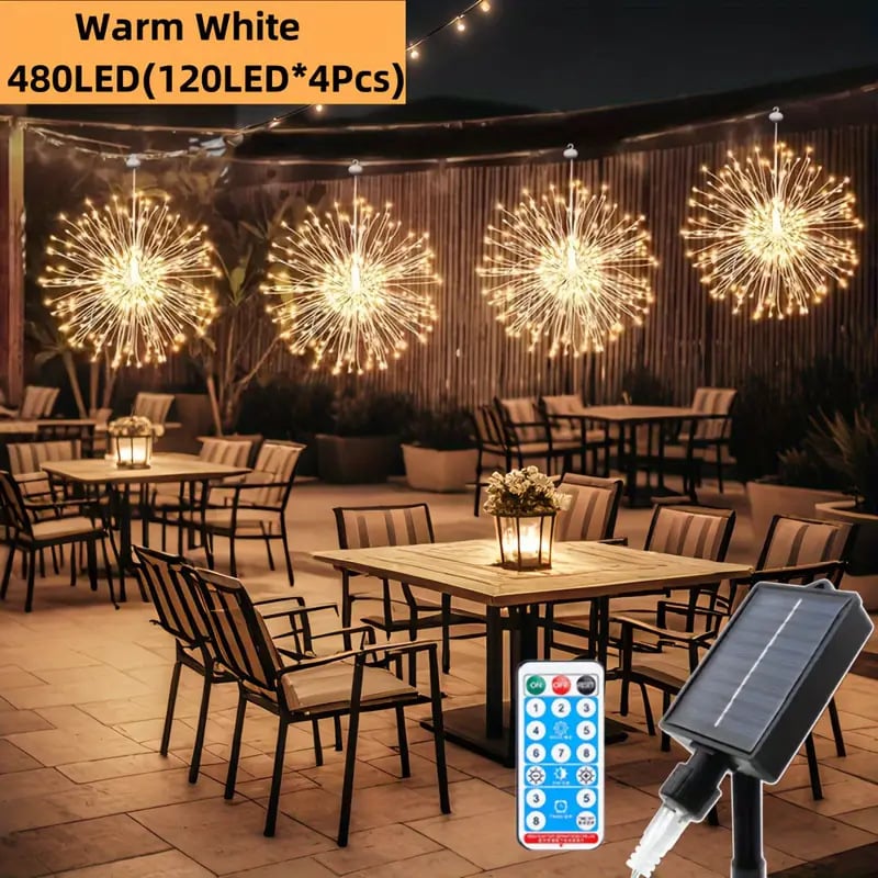 🎆 4-Pack Solar Fireworks Lights — 480 LEDs