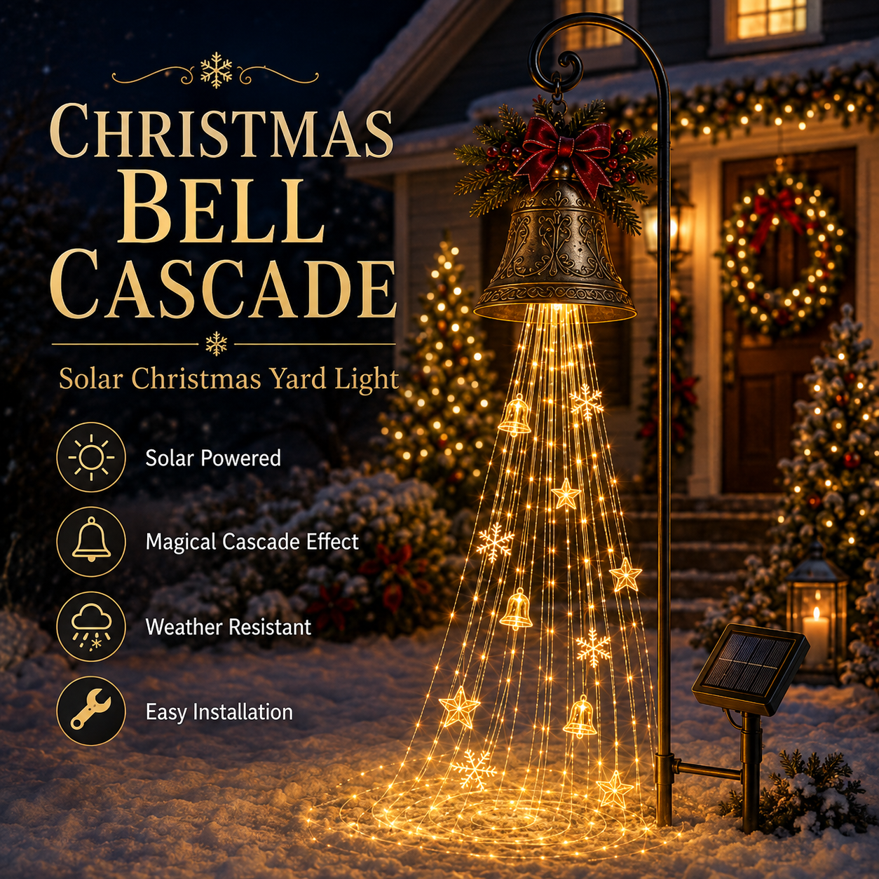 🔥Hot Sale 40% OFF🎄 Christmas Bell Cascade Solar Yard Light✨