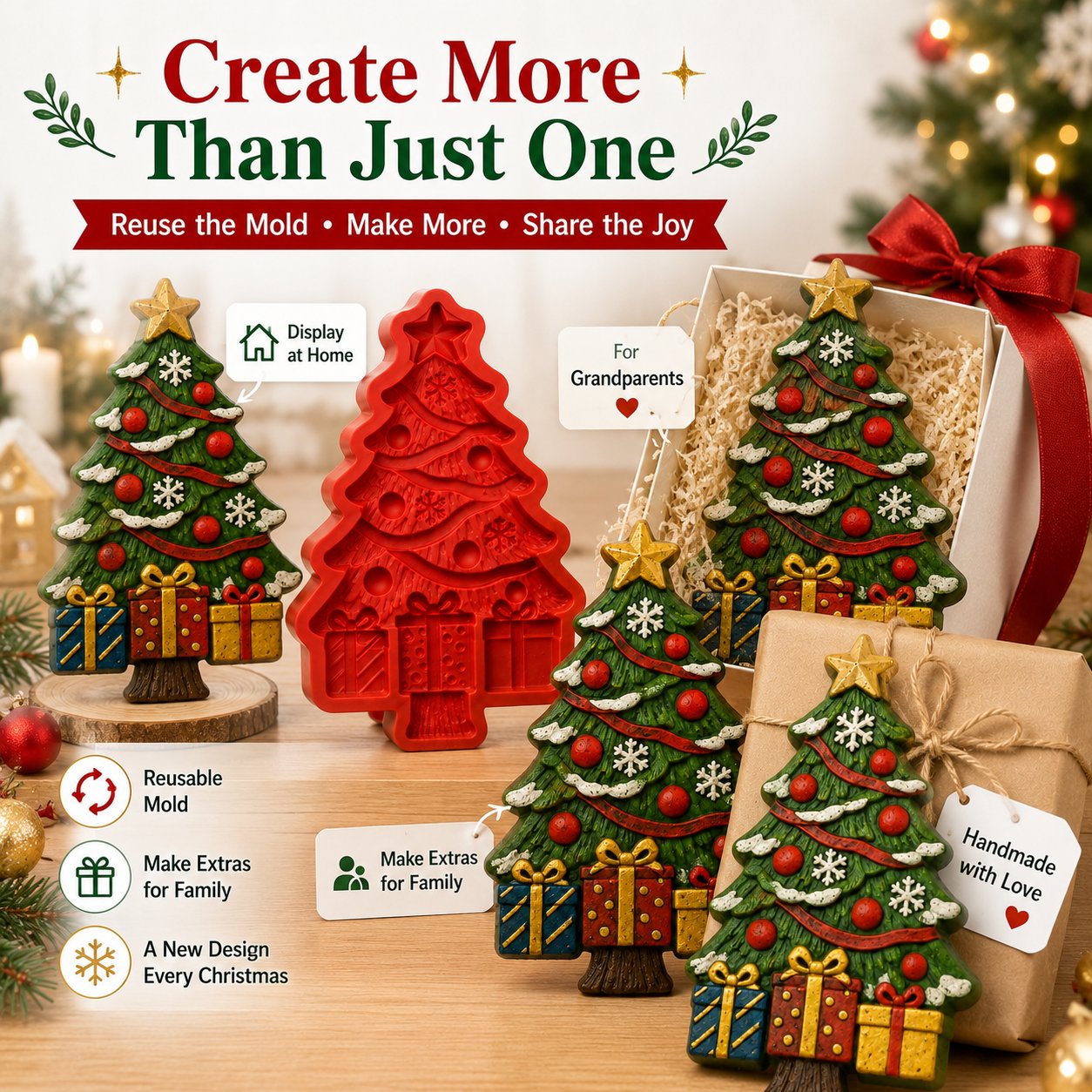 🎄 DIY Christmas Tree Mold & Paint Craft Kit | Reusable 3D Mold with 8 Acrylic Paints, 2 Brushes & Festive Detail Guide 🎨✨