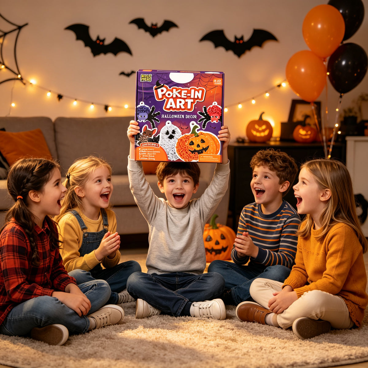 👻Halloween Poke In Art Kit, Kids Handmade Hanging Decor Craft Set with Pumpkin Ghost Bat Spider