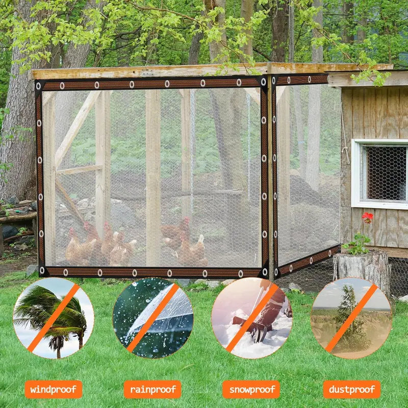 🌂Clear Waterproof PE Tarp, Transparent Outdoor Cover with Metal Grommets