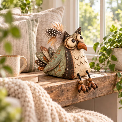 🦉🍂 Rustic Owl Shelf Sitter Decor with Dangling Legs🤎