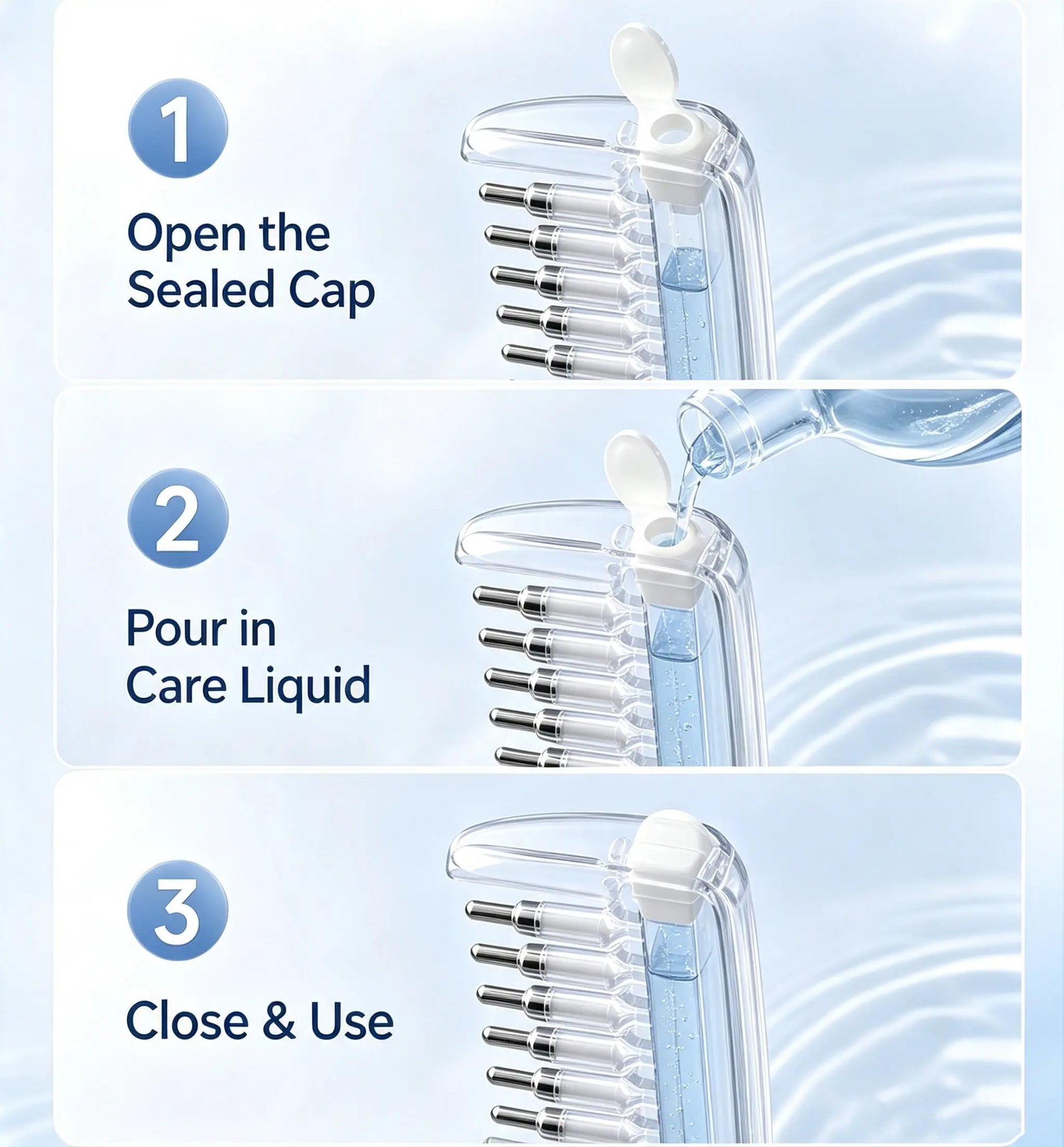💧Refillable Scalp Oil Applicator Comb with 7 Metal Massage Tips – Even Root Serum Distribution & Scalp Stimulation for Hair Care