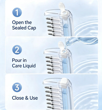 💧Refillable Scalp Oil Applicator Comb with 7 Metal Massage Tips – Even Root Serum Distribution & Scalp Stimulation for Hair Care