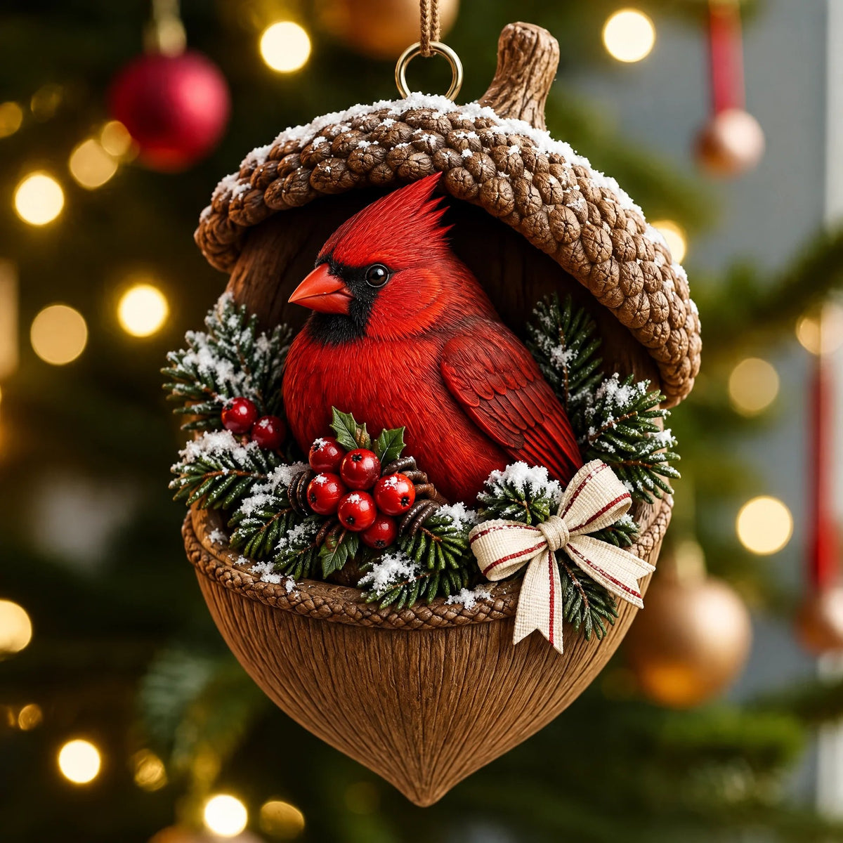 🌰🐿 Woodland Nut Hideaway Christmas Ornament – 3D-Style Raised Detail Forest Animal Keepsake